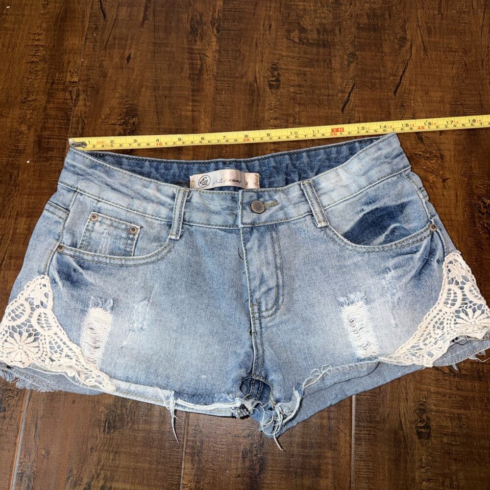 E2 Clothing Womens Small Blue Jean Shorts With Lace Detail